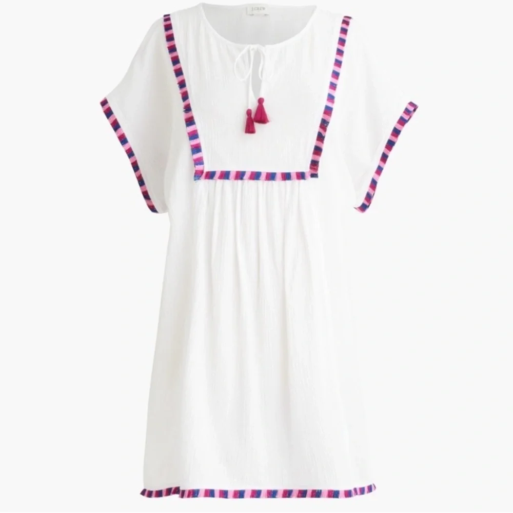J. Crew White Swim Cover-Up Tunic with Pink Trim - S